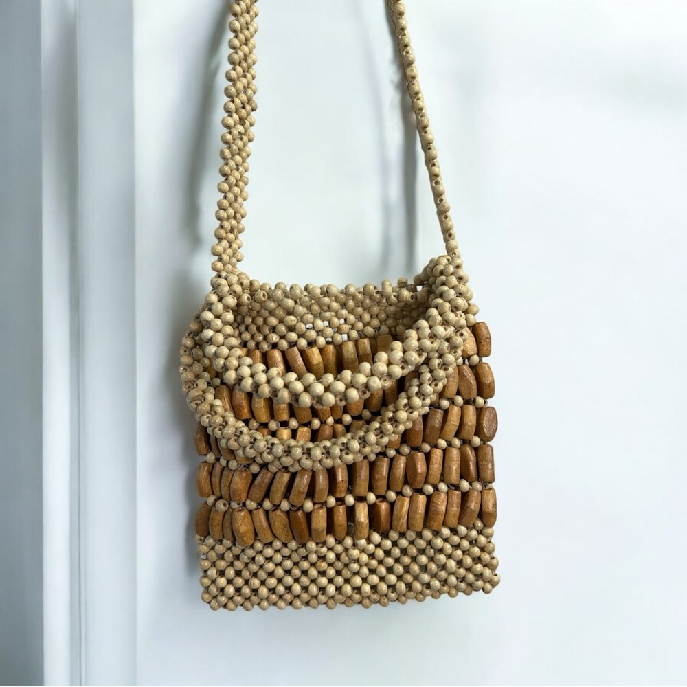 Straw Studios Boho Wooden Beaded Crossbody Bag 8x9